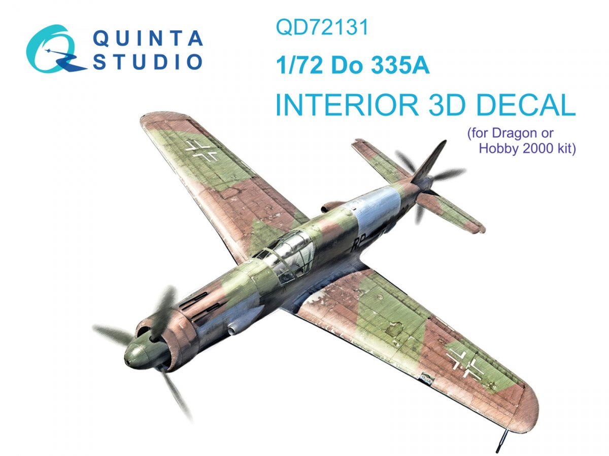Intérieur coloré imprimé en 3D sur papier décalcomanie Quinta Studio QD72131 Do 335A (Dragon/Hobby2000) 1/72