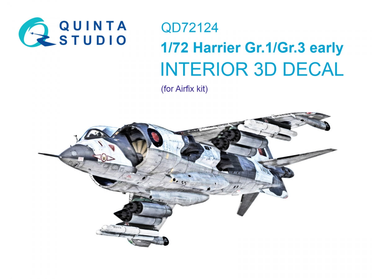 Quinta Studio QD72124 Harrier Gr.1 / Gr.3 (première génération) Intérieur coloré imprimé en 3D sur papier décalcomanie (Airfix) 1/72