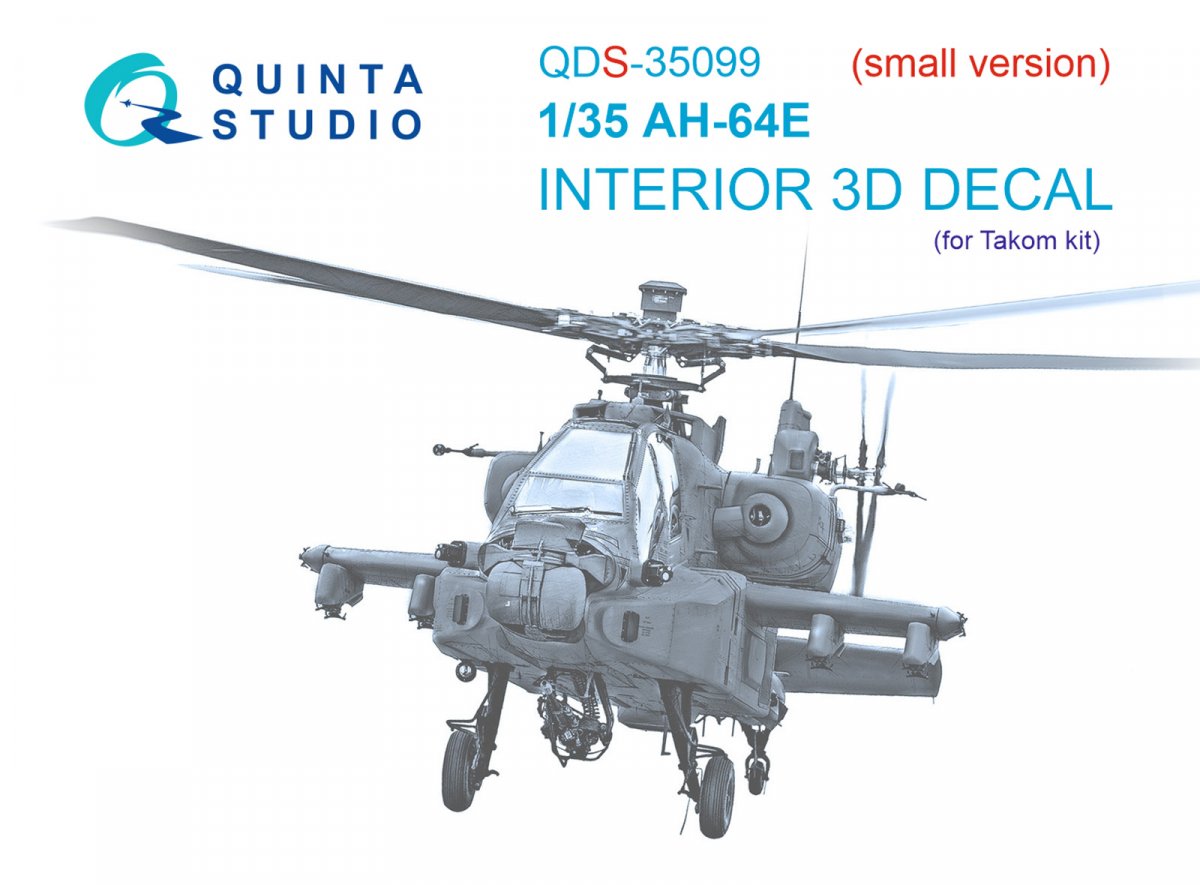 Quinta Studio QDS-35099 AH-64E 3D-Printed &amp; colored Interior on decal paper (Takom) (Small version) 1/35
