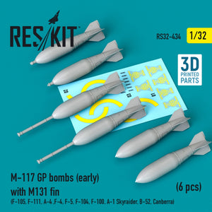 RESKIT RS32-0434 Bombes GP M-117 (première version) avec aileron M131 (6 pièces) (impression 3D) 1/32