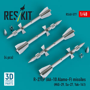 RESKIT RS48-0577 R-27EP (AA-10 Alamo-F) missiles (4 pcs) (MiG-29, Su-27, Yak-141) (3D Printed) 1/48