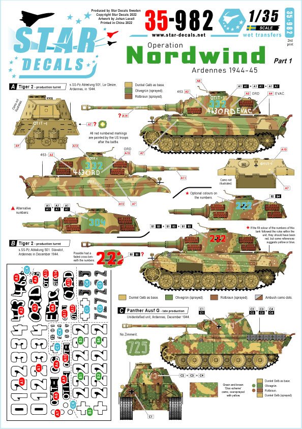 Star Decals 35-982 Op. Nordwind n° 1. Chars allemands dans les Ardennes 1/35