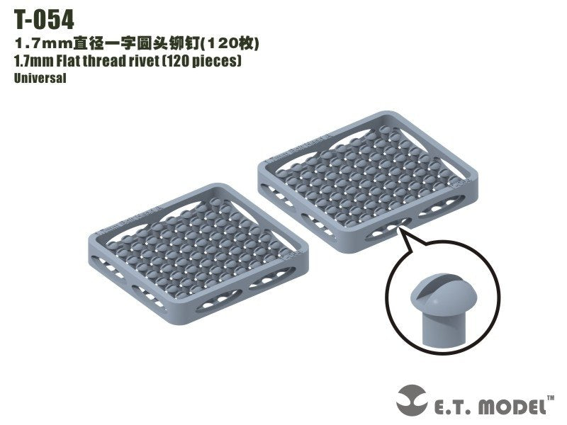 Rivet à filetage plat ET modèle T-054 1,7 mm (120 pièces) (rivets)