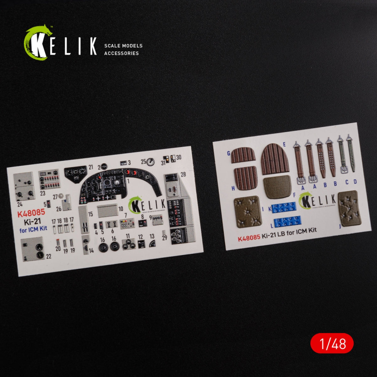 Décalcomanies 3D intérieures KELIK K48085 KI-21 pour maquette ICM au 1/48