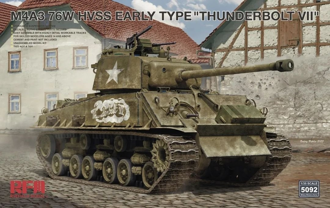 Maquette Rye Field 5092 M4A3 76W HVSS Type précoce « Thunderbolt VII » 1/35