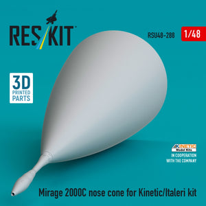 RESKIT RSU48-0288 Mirage 2000C nose cone for Kinetic/Italeri kit (3D Printed) 1/48