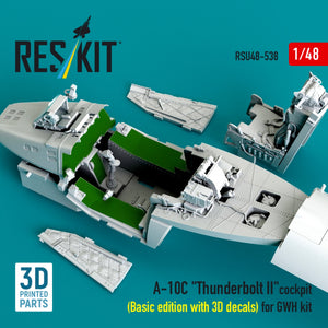 RESKIT RSU48-0538 A-10C "Thunderbolt II" cockpit (Basic edition with 3D decals) for GWH kit (3D Printed) 1/48