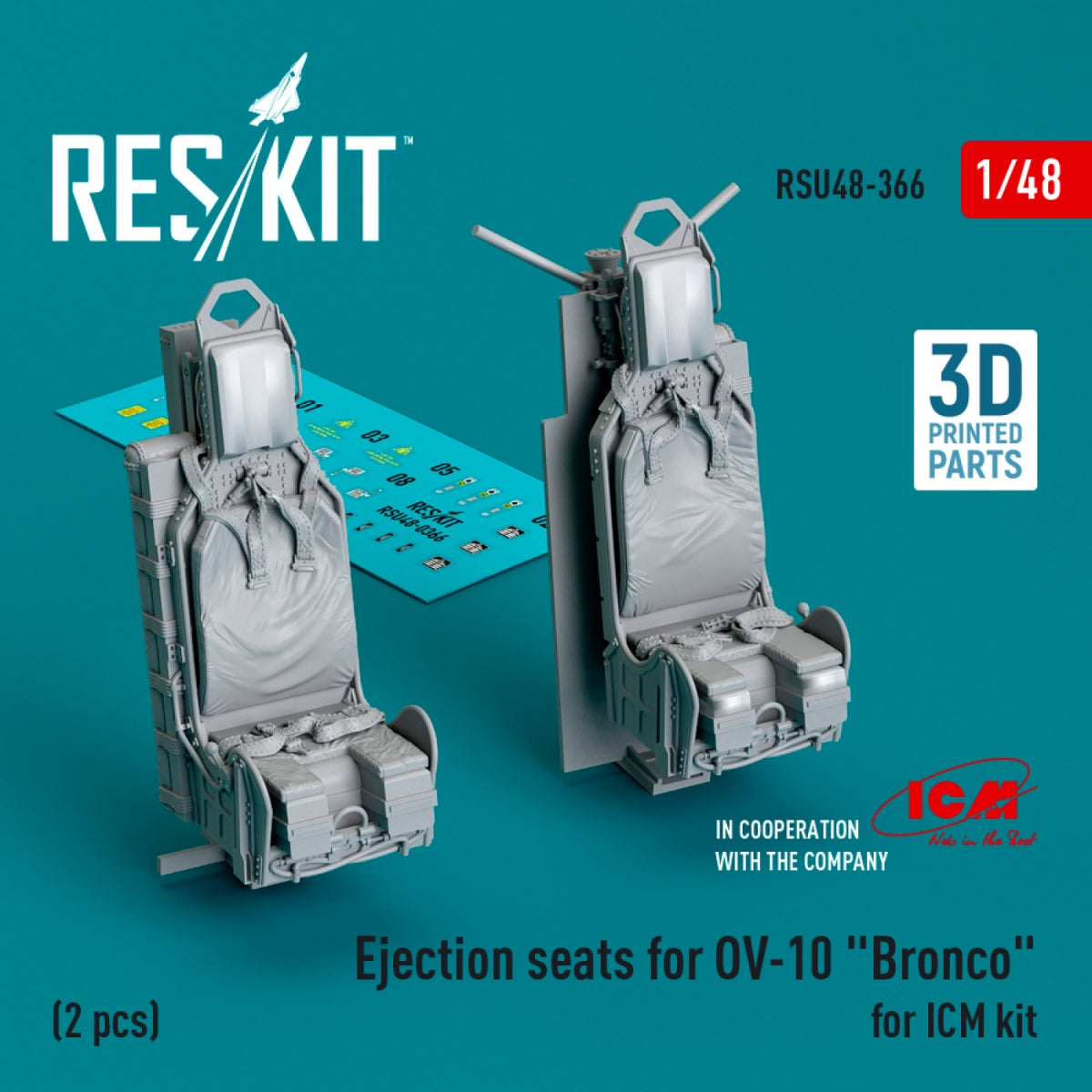 Sièges éjectables RESKIT RSU48-0366 pour OV-10 « Bronco » (2 pièces) pour kit ICM (impression 3D) au 1/48