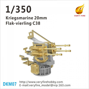 Very Fire DKM07 Kriegsmarine Flakvierling C38 de 20 mm (4 jeux) 1/350