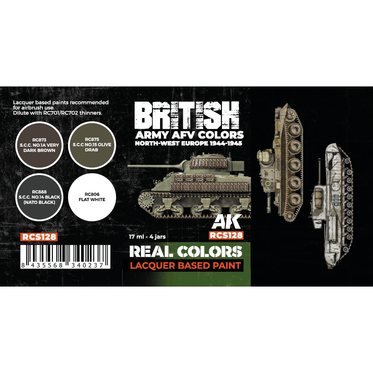 AK Interactive RCS128 Couleurs des véhicules blindés de l&amp;#39;armée britannique. Europe du Nord-Ouest 1944-1945 4x17ml – immagine 2