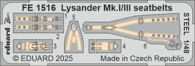 Ceintures de sécurité Eduard FE1516 Lysander Mk. I/III en acier Airfix 1/48