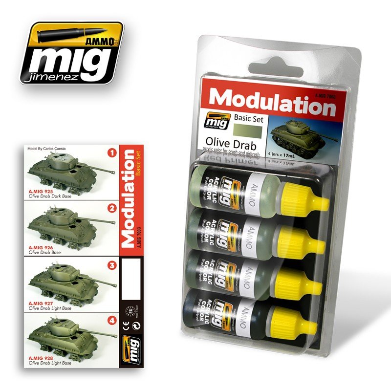 MUNITIONS de Mig Jimenez 7003 OLIVE DRAB MODULATION SET 4x17ml