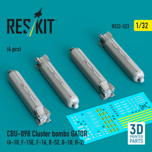 RESKIT RS32-0523 Bombes à fragmentation CBU-89B GATOR (4 pièces) (Impression 3D) 1/32