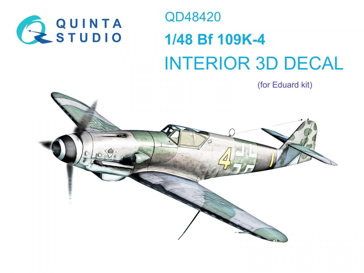 Intérieur imprimé en 3D et coloré sur papier décalcomanie Quinta Studio QD48420 Bf 109K-4 (Eduard) 1/48 
