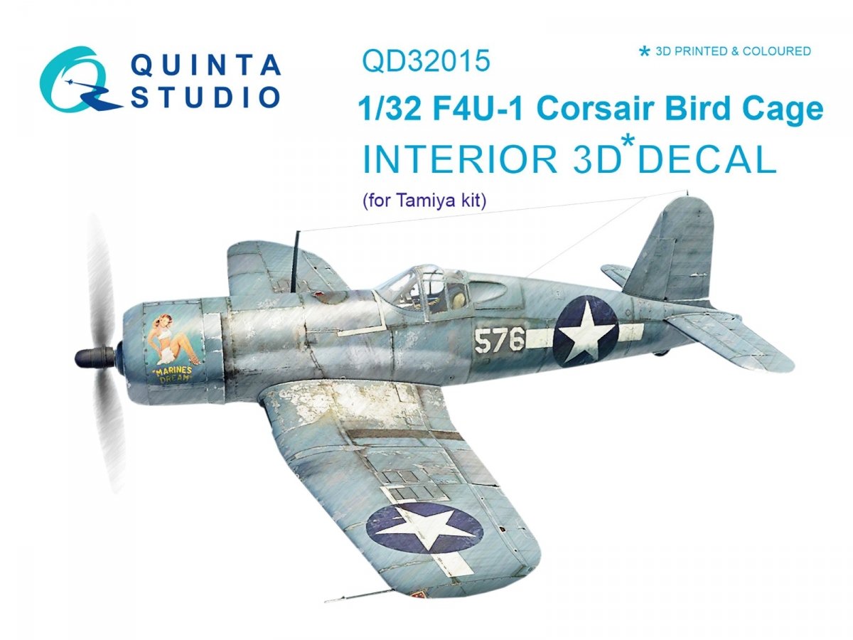 Quinta Studio QD32015 F4U-1 Corsair (Bird cage) 3D-Printed &amp; colored Interior on decal paper (for Tamiya kit) 1/32