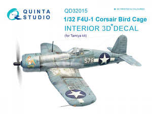 Intérieur imprimé en 3D et coloré sur papier décalcomanie pour le F4U-1 Corsair (modèle « cage à oiseaux ») de Quinta Studio QD32015 (pour maquette Tamiya) au 1/32