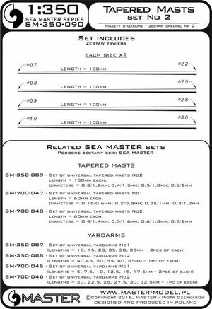 Master SM-350-090 Jeu de mâts coniques universels n° 2 (longueur = 100 mm chacun, diamètres = 0,7/2,2 mm ; 0,8/2,5 mm ; 0,9/2,8 mm ; 1/3 mm) 1/350 – immagine 3