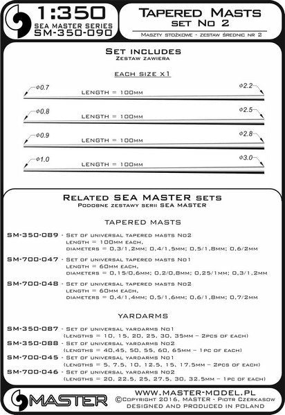 Master SM-350-090 Jeu de mâts coniques universels n° 2 (longueur = 100 mm chacun, diamètres = 0,7/2,2 mm ; 0,8/2,5 mm ; 0,9/2,8 mm ; 1/3 mm) 1/350 – immagine 3