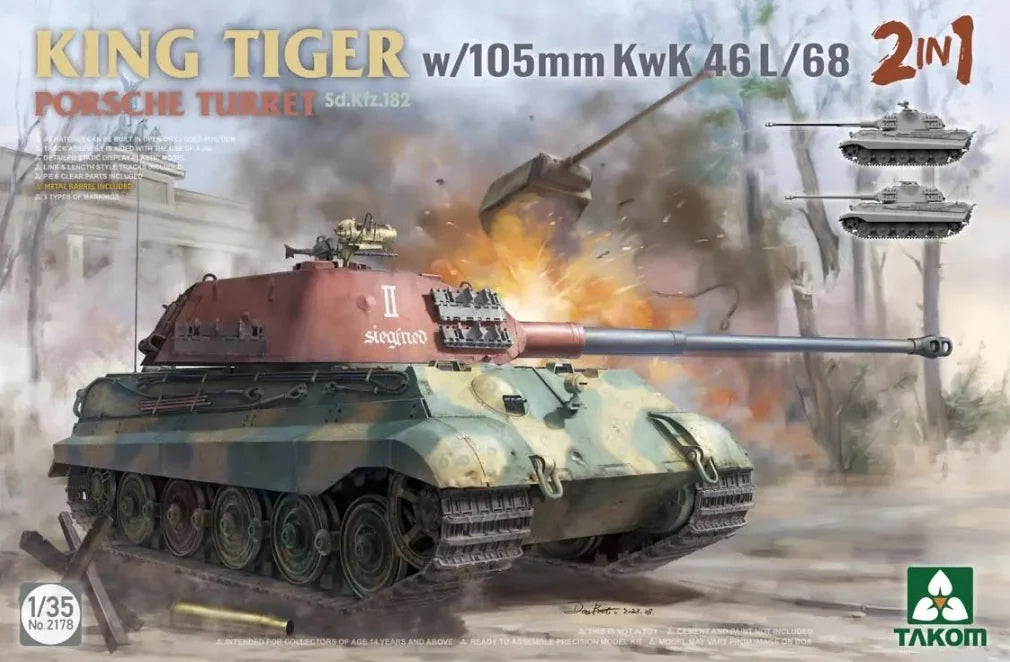 Tourelle Porsche Takom 2178 Sd.Kfz.182 King Tiger avec 105 mm KwK 46L/68 - 2 en 1 1/35