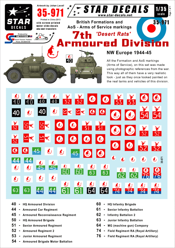 Star Decals 35-971 7e division blindée britannique 1/35