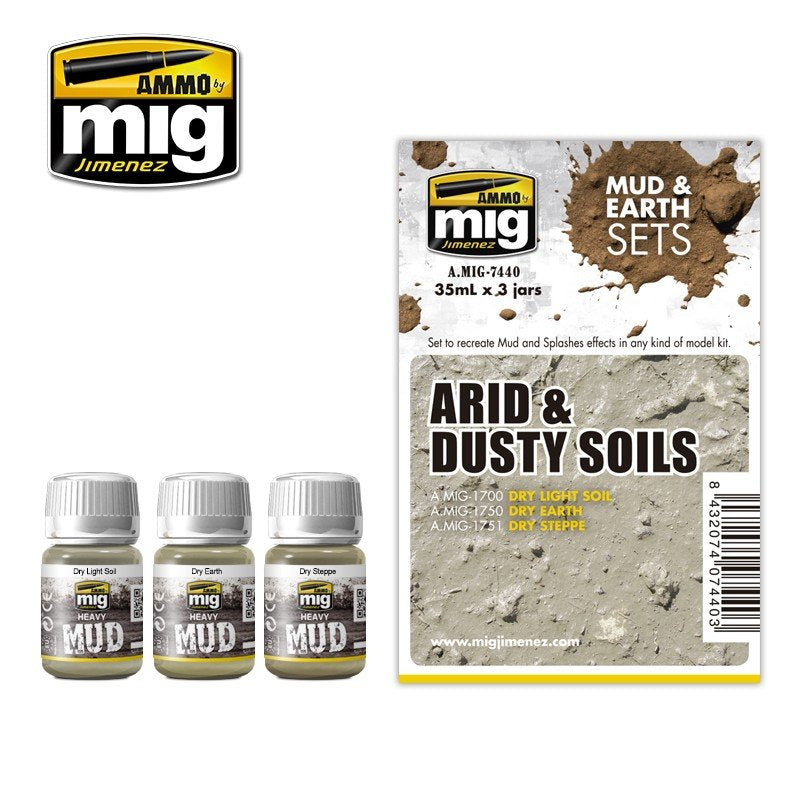 Munitions pour Mig Jimenez 7440, sols arides et poussiéreux, 3 x 35 ml
