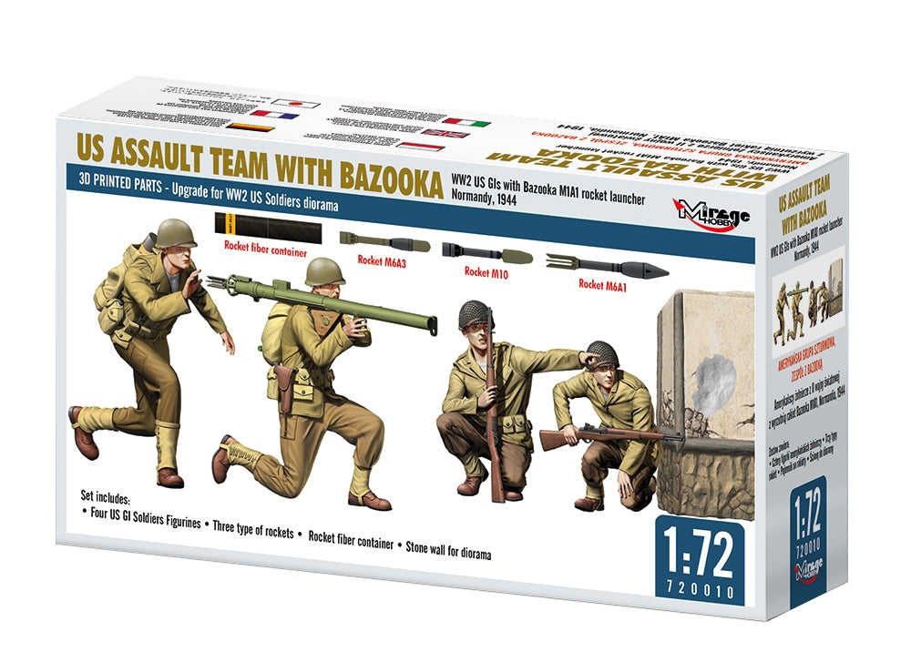 Mirage Hobby 720010 ÉQUIPE D&amp;#39;ASSAUT AMÉRICAINE AVEC BAZOOKA, GI américains de la Seconde Guerre mondiale avec lance-roquettes M1A1, Normandie, 1944, échelle 1/72 – immagine 2