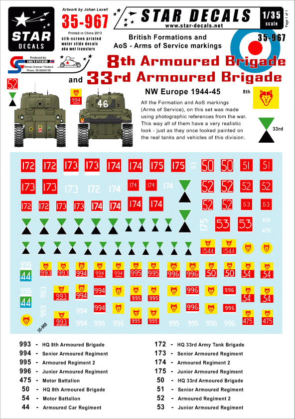 Star Decals 35-967 8e et 33e brigades blindées britanniques 1/35