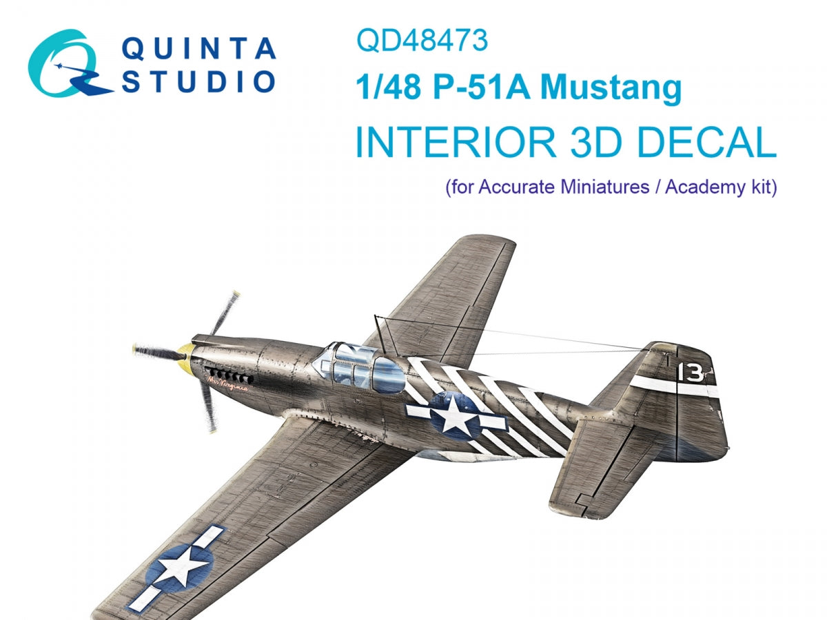 Intérieur coloré imprimé en 3D sur papier décalcomanie Quinta Studio QD48473 P-51A (Accurate Miniatures/Academy) 1/48