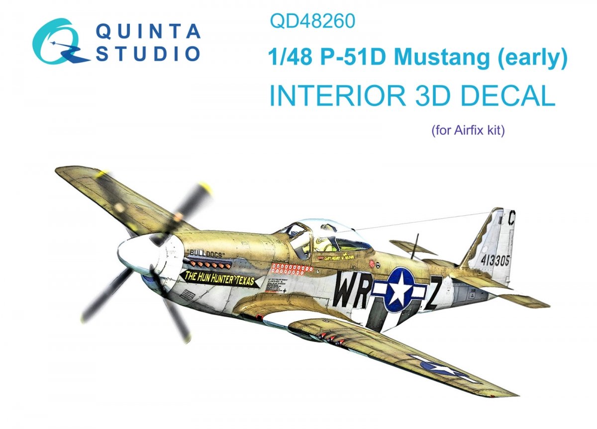 Intérieur imprimé en 3D et coloré sur papier décalcomanie Quinta Studio QD48260 P-51D Early (Airfix) 1/48