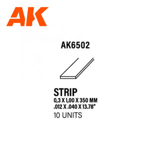 AK Interactive AK6502 BANDES 0,30 X 1,00 X 350MM – BANDE DE STYRÈNE – (10 UNITÉS)