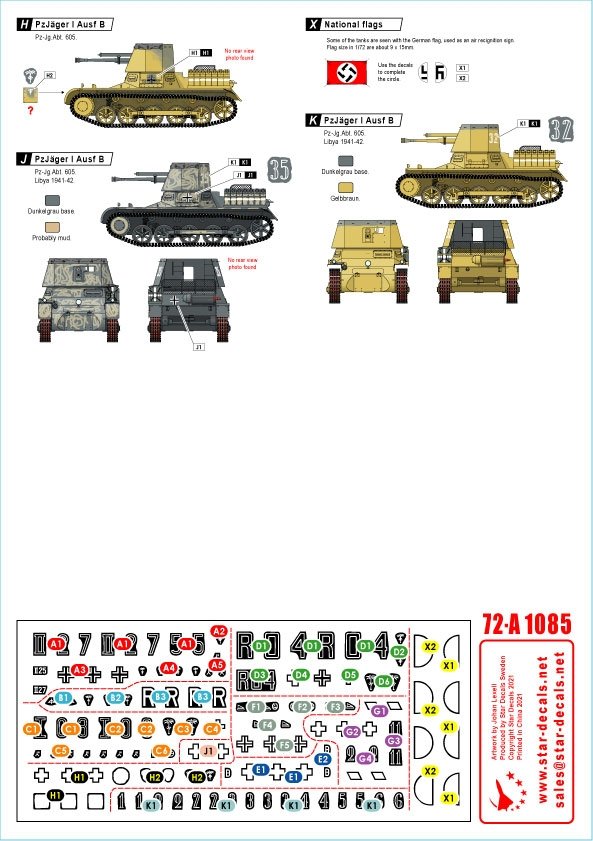 Star Decals 72-A1085 Panzer in the Desert # 2. PzKpfw I Ausf B, Kleiner Pz-Befehls Wagen I B, and Pz-Jäger I B in North Africa 1/72 – zdjęcie 2