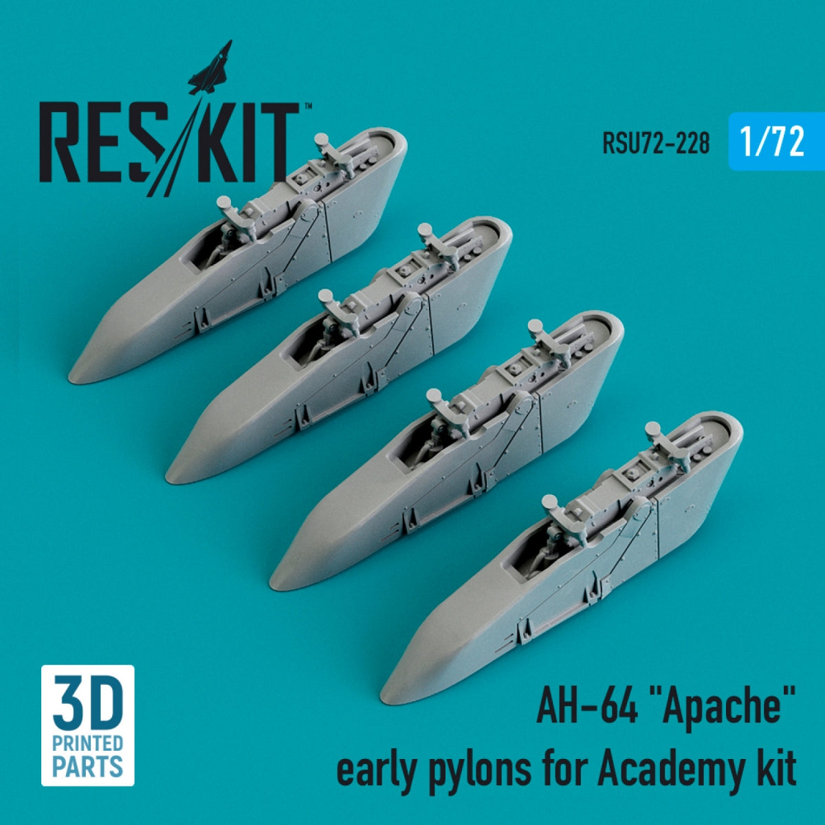 RESKIT RSU72-0228 AH-64 « APACHE » PYLÔNES INITIAUX POUR MAQUETTE ACADEMY (IMPRIMÉS EN 3D) 1/72
