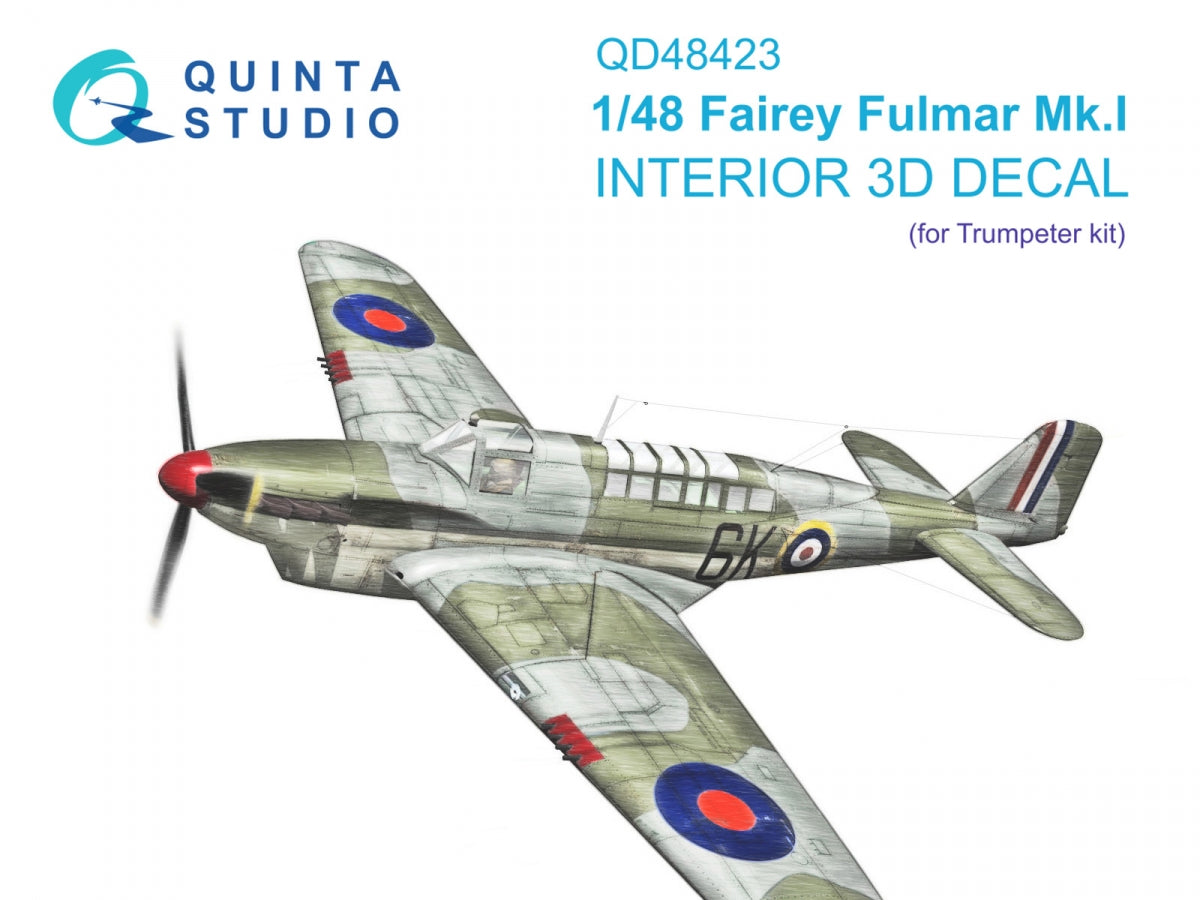 Intérieur imprimé en 3D et coloré sur papier décalcomanie Quinta Studio QD48423 Fairey Fulmar Mk.I (Trumpeter) 1/48