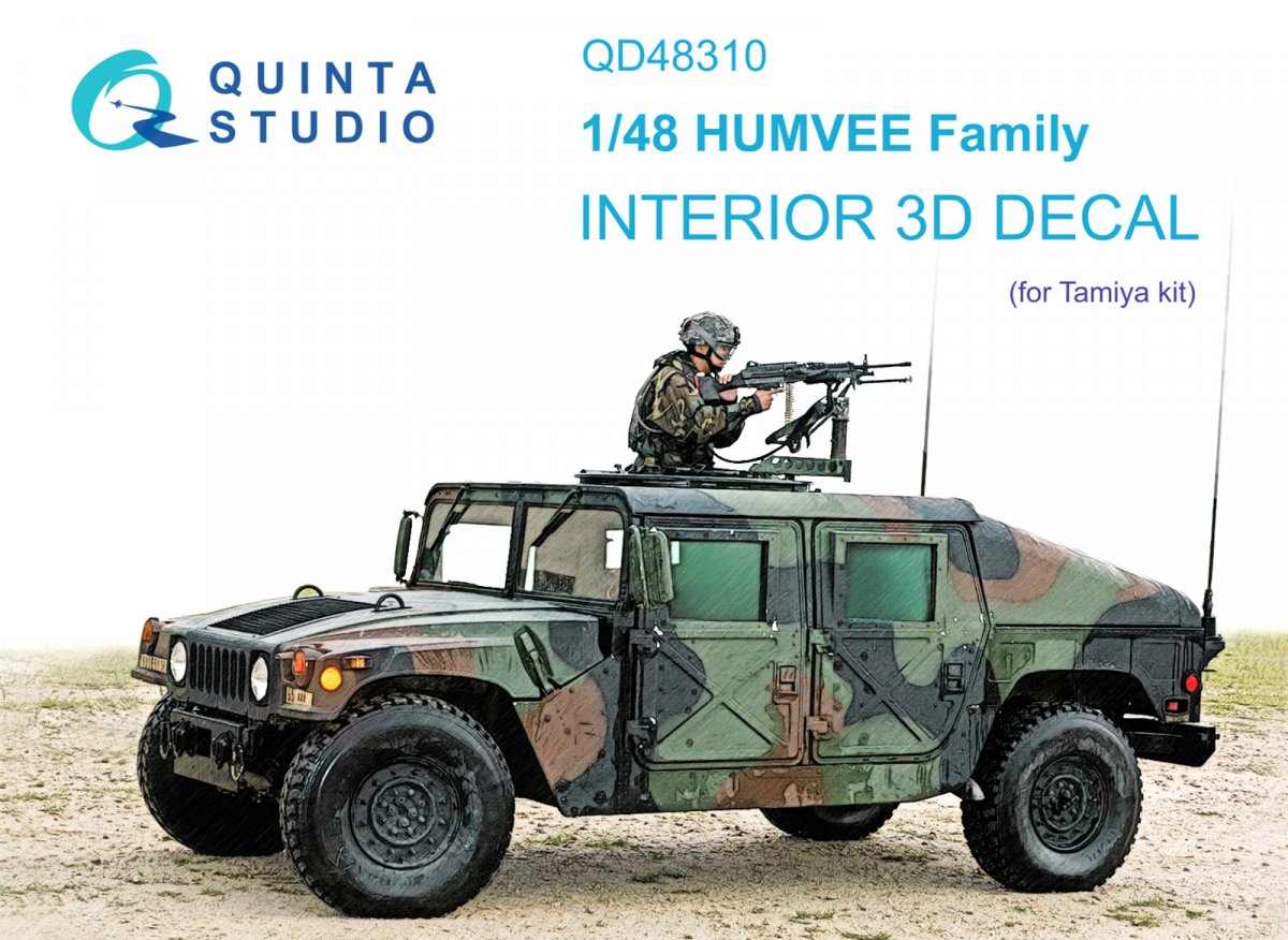 Intérieur imprimé en 3D et coloré sur papier décalcomanie Quinta Studio QD48310 pour la famille HUMVEE (Tamiya) au 1/48