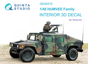 Intérieur imprimé en 3D et coloré sur papier décalcomanie Quinta Studio QD48310 pour la famille HUMVEE (Tamiya) au 1/48