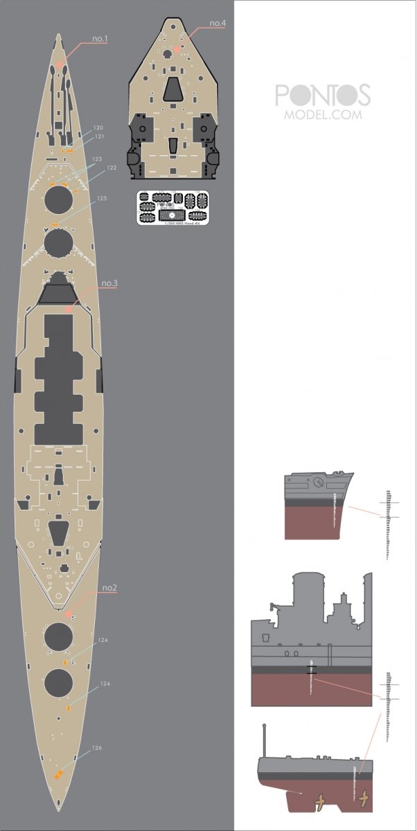 Pontos 35020WD1 HMS Hood Ensemble de pont en bois Type 1 (1/350) – immagine 4