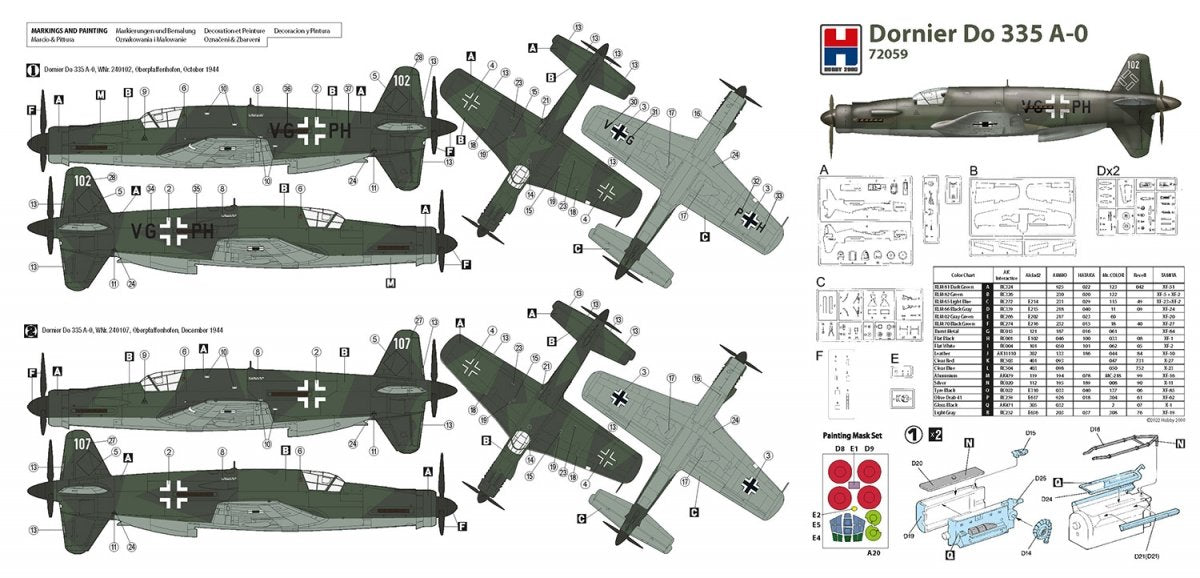 Hobby 2000 72059 Dornier Do 335 A-0 Pfeil (DRAGON + CARTOGRAF + MASQUES) 1/72 – Bild 2