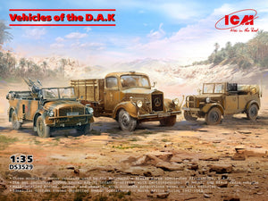 ICM DS3529 Véhicules du DAK (sEPkw Kfz.70 avec Zwillingssockel 36, Typ L3000S, le.gl.Einheitz-Pkw Kfz.2) 1/35 – imagen 2