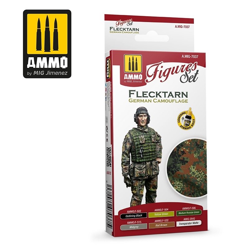 Munitions Mig Jimenez 7037 Flecktarn, camouflage allemand, lot de 6 cartouches de 17 ml