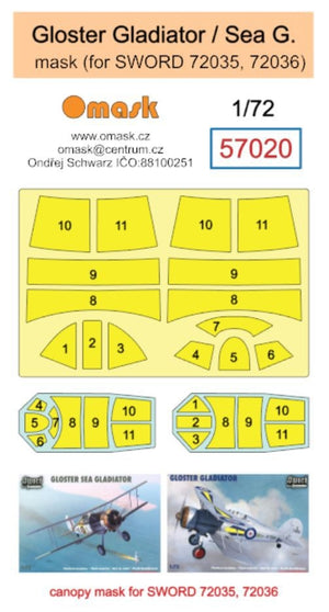 Masque Omask 57020 Gloster Gladiator / Sea Gladiator (pour Sword 72035, 72036) 1/72