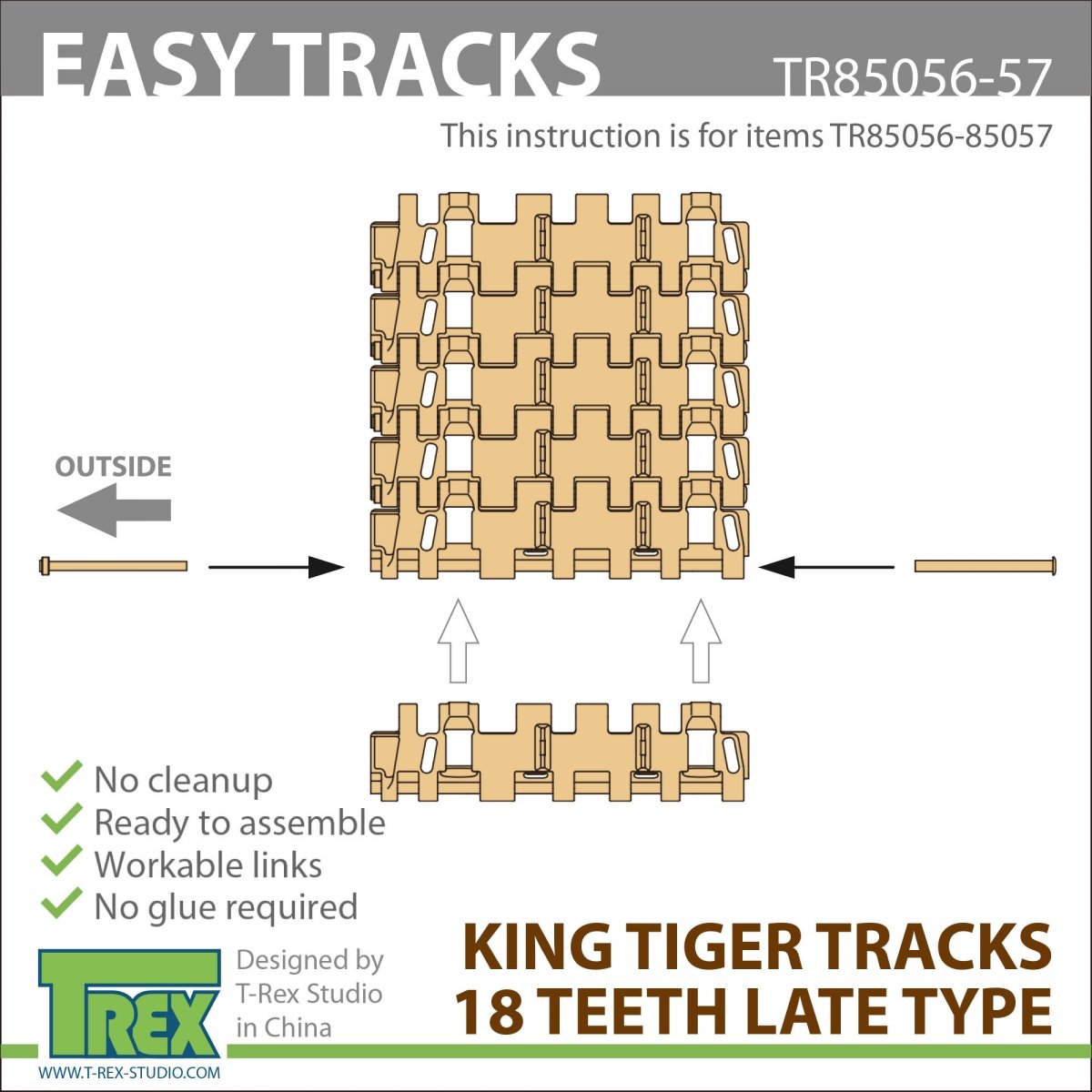 T-Rex Studio TR85056 Chenilles King Tiger 18 dents Type tardif 1/35 – image 5
