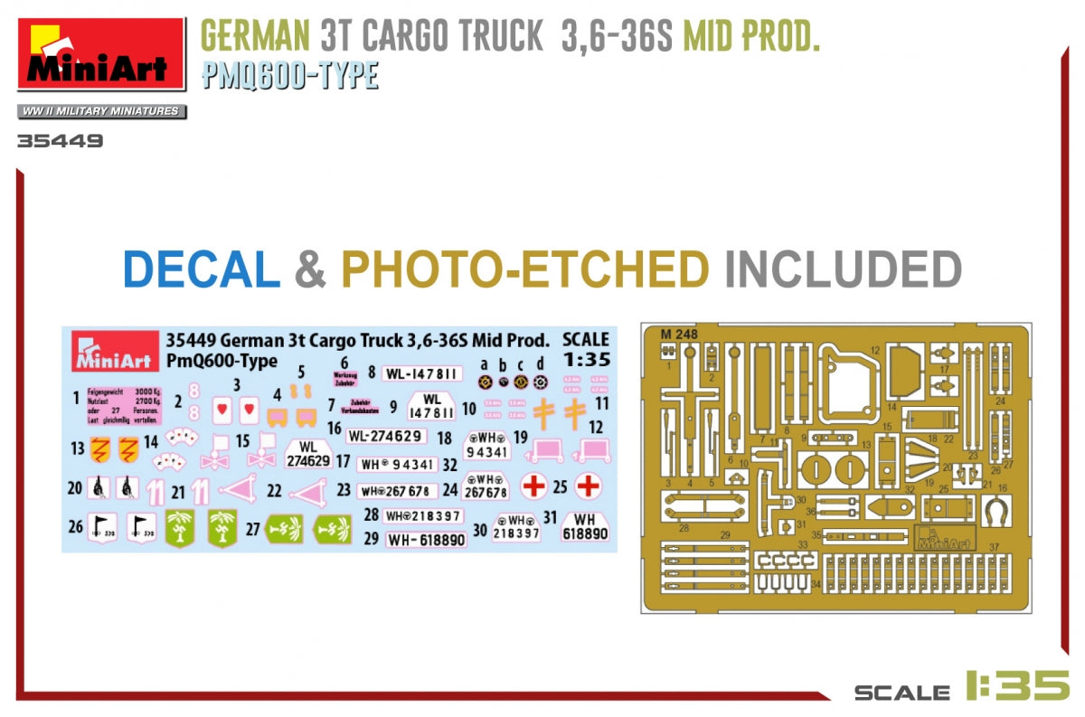 Miniart 35449 Camion cargo allemand 3T 3.6-36S MID PROD. PMQ600-TYPE 1/35 – image 7