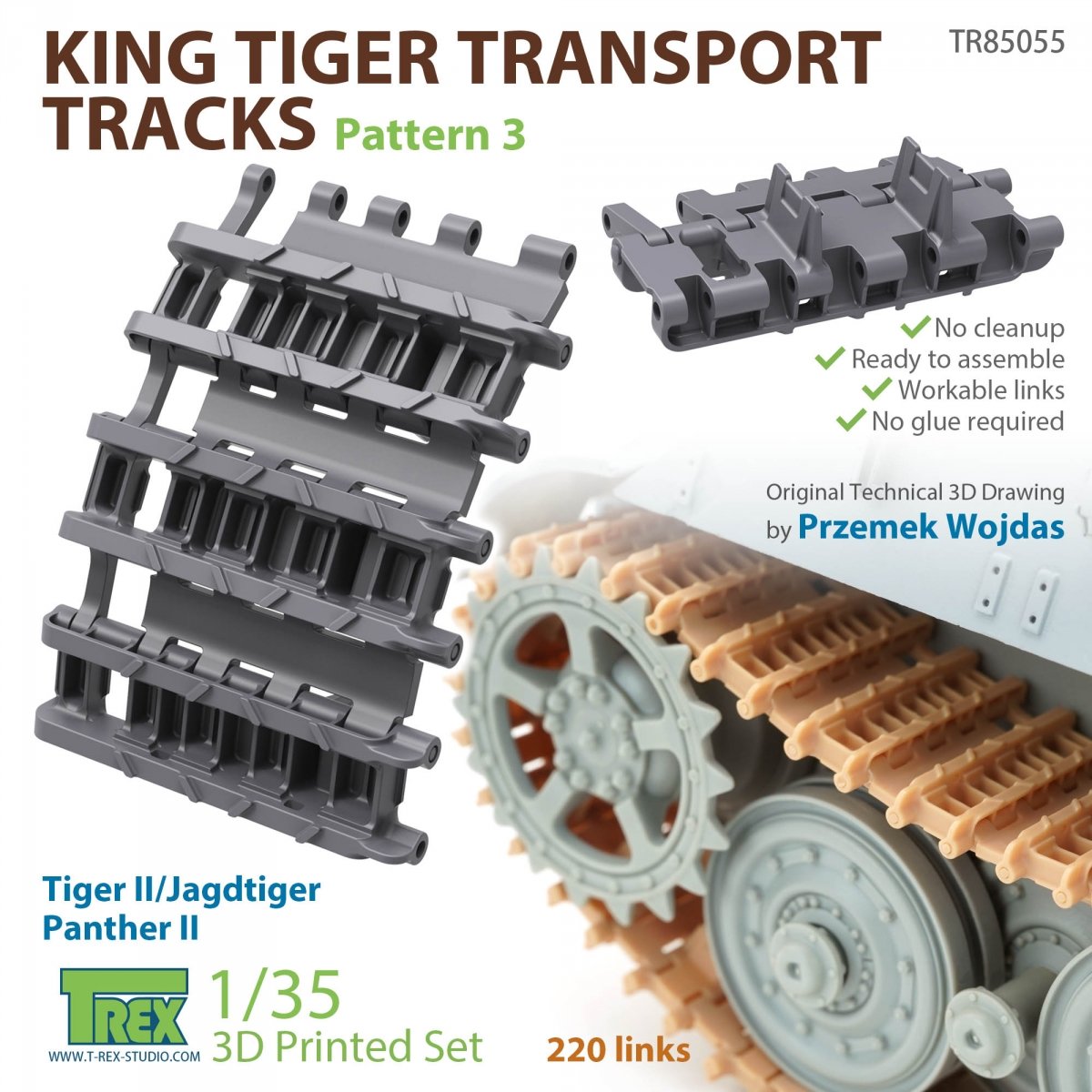 T-Rex Studio TR85055 Chenilles de transport King Tiger, motif 3, échelle 1/35