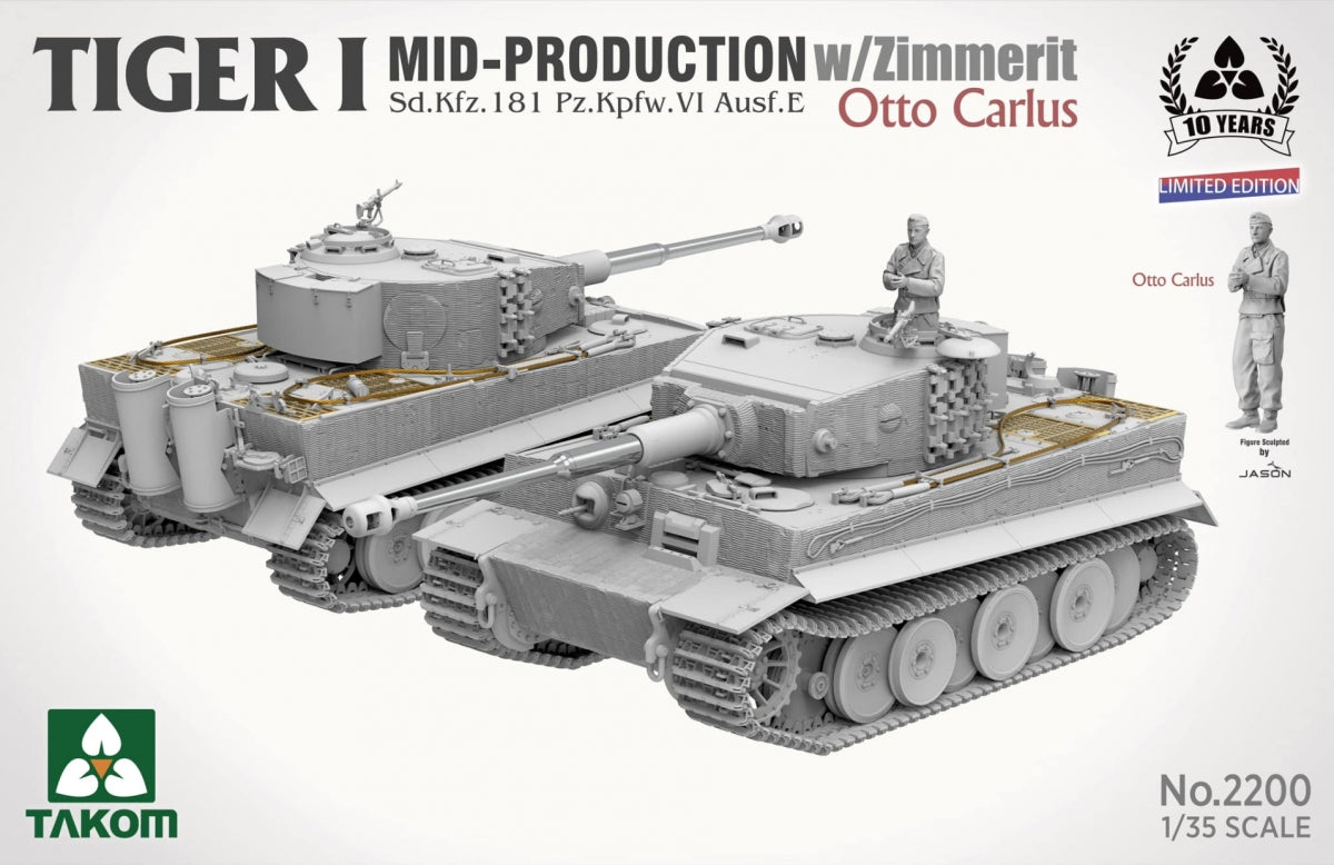 Takom 2200 Tiger I Mid Production avec zimmerit Sd.Kfz. 181 Pz.Kpfw. VI Ausf. E Otto Carius 1/35 – image 2