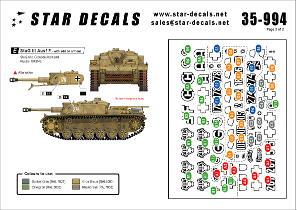 Décalcomanies étoiles 35-994 STURM! #5. StuG III Ausf F 1/35 – image 2