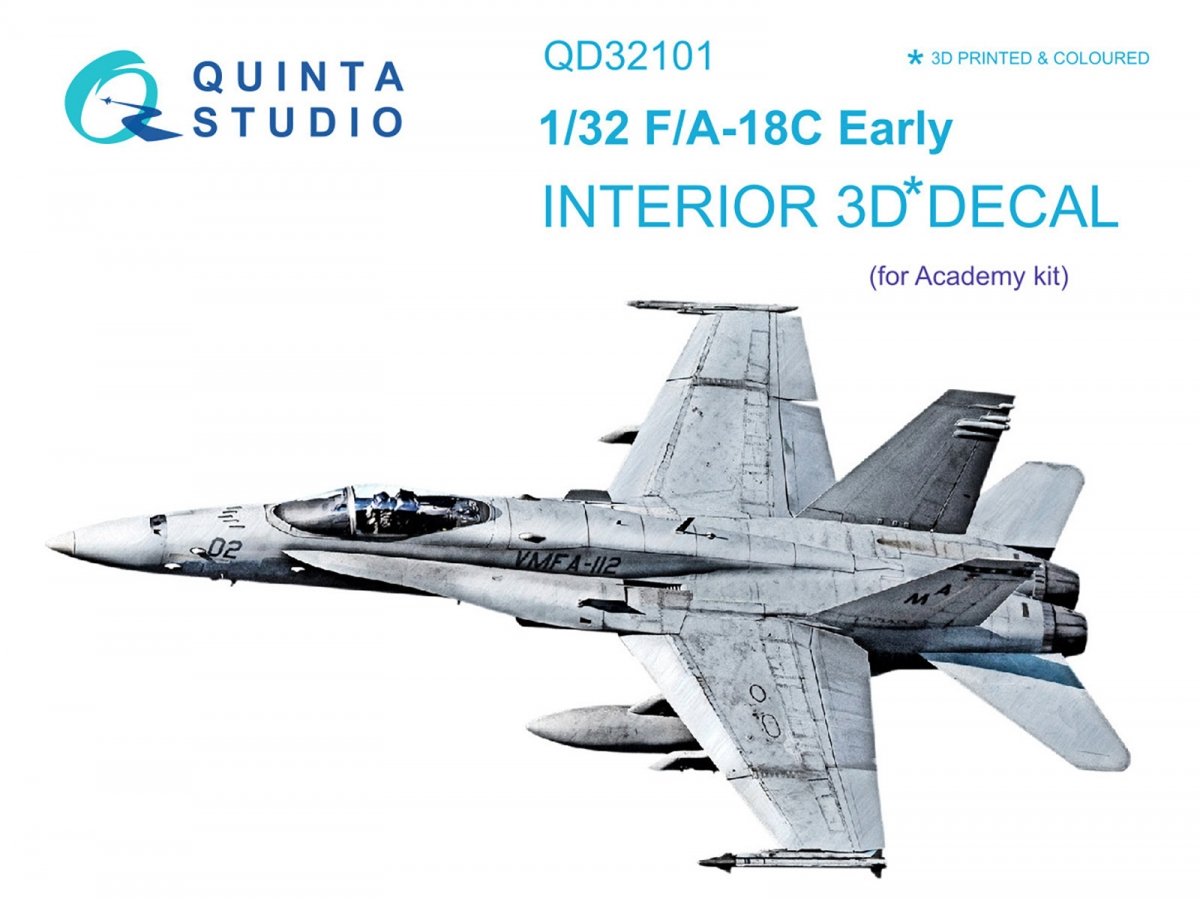 Intérieur imprimé en 3D et coloré sur papier décalcomanie Quinta Studio QD32101 F/A-18C Early (pour maquette Academy) 1/32