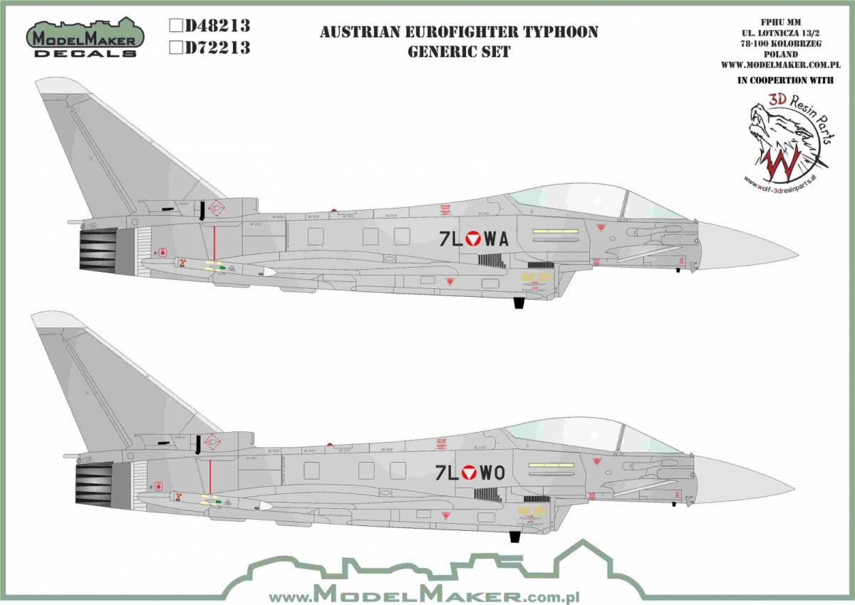 Décalcomanies ModelMaker D48213 Eurofighter Typhoon autrichien, jeu générique 1/48