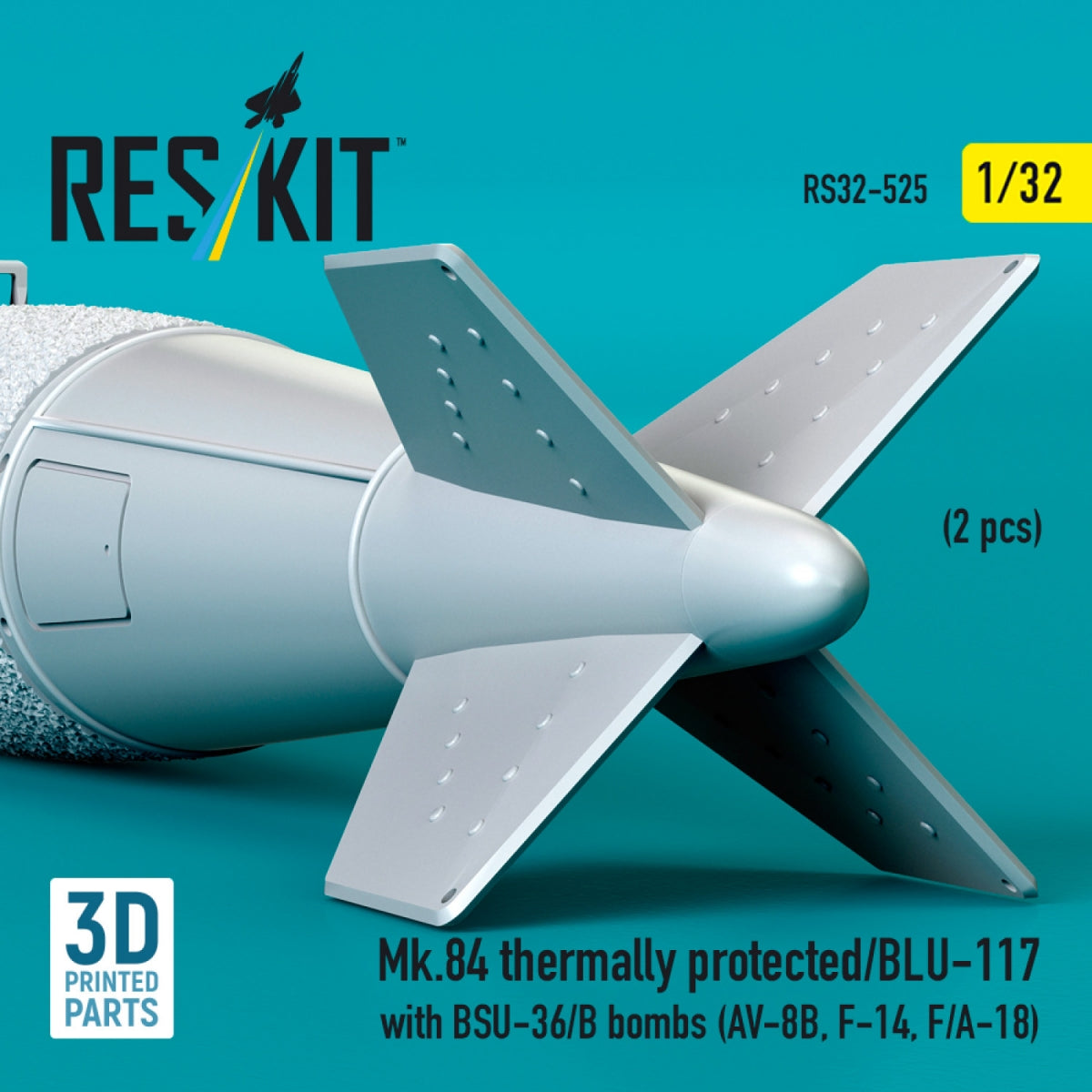 RESKIT RS32-0525 Mk.84 à protection thermique/BLU-117 avec bombes BSU-36/B (2 pièces) (Impression 3D) 1/32 – Bild 3