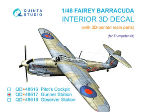 Quinta Studio QD+48617 Fairey Barracuda Gunner Station 3D-Printed &amp; coloured Interior on decal paper (Trumpeter) (with 3D-printed resin parts) 1/48