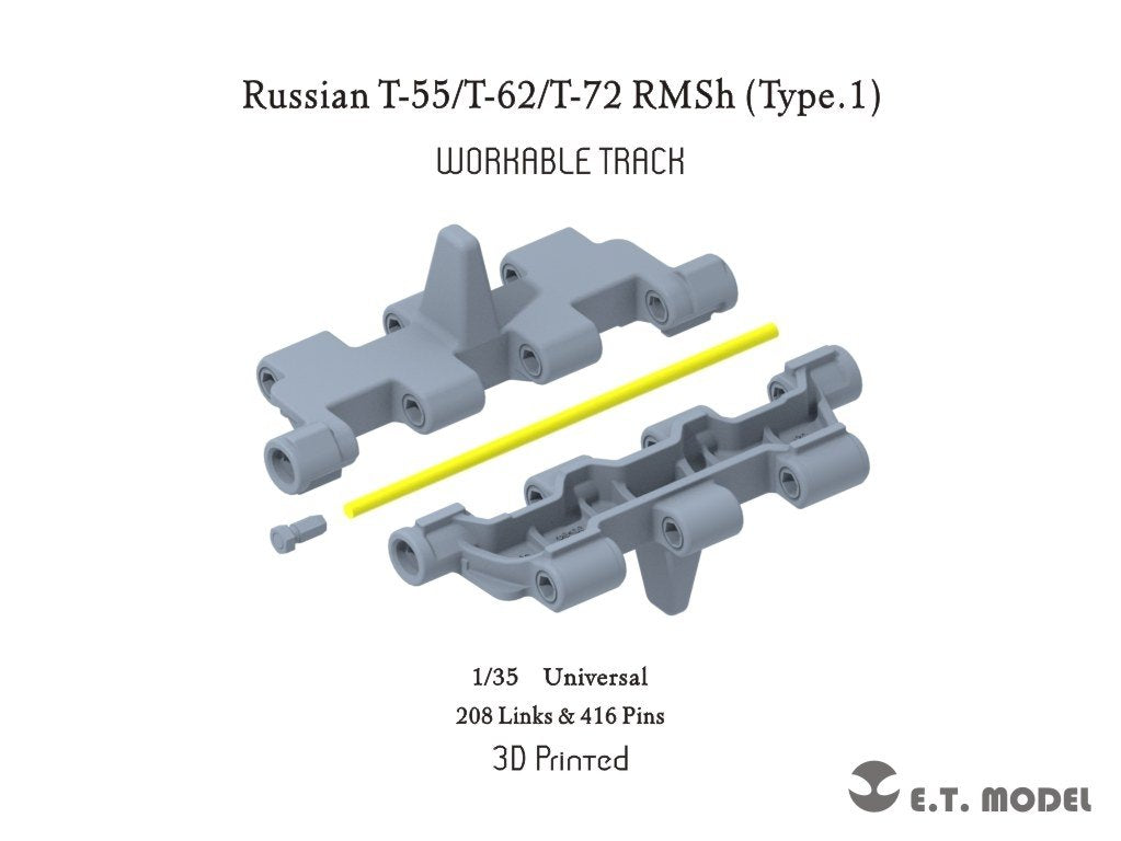 ET Model P35-053 Chenilles fonctionnelles RMSh pour chars russes T-55/T-62/T-72, type 1 (impression 3D), échelle 1/35